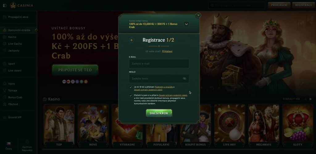 Casinia registrace